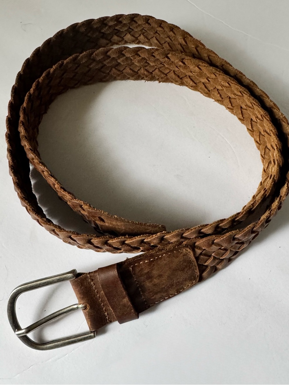 Hide and Drink Men’s Size 34 Brown Braided Genuine Leather Belt Silver Buckle